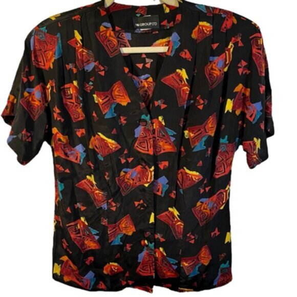 Vintage In Group LTD Button Up Blouse with original Shoulder Pads Size 6 - Picture 1 of 10